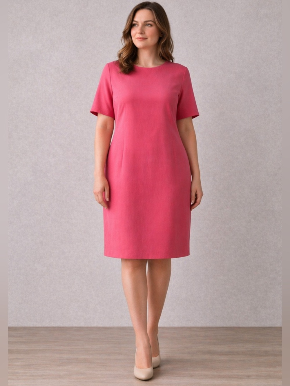 Vintage Silk Pink Midi Dress L Lined Back Button Minimalist